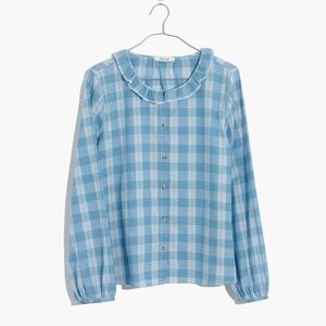 Madewell blue plaid ruffle neck Button-Up shirt size XXL